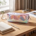 thumbnail image 1 of romoty Holographic Clear Pencil Case, Pink Iridescent Zipper Stationery Pouch Portable Cosmetic Makeup Bag for Desk Office Adults, 1 of 7
