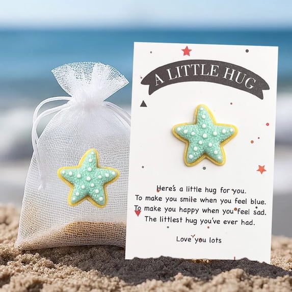 romoty Little Starfish Pocket Hug Gift, 3.54" x 2.36" Greeting Card with Resin Starfish for Beach Party Favors, Anxiety Relief & Thinking of You Gifts