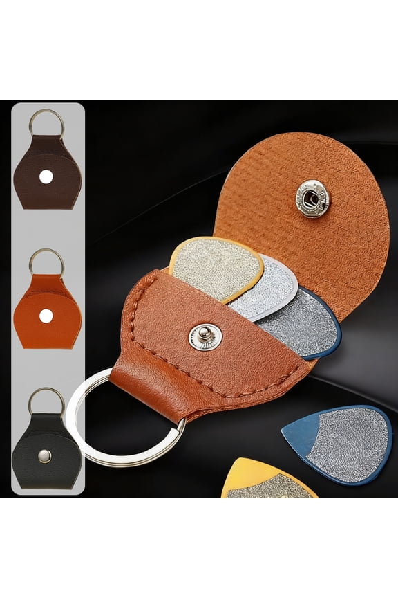 PU Leather Guitar Pick Holder Keychain, Portable Plectrum Storage Pouch for Electric Acoustic Guitar and Bass, 4.7 Inch Compact Musician Accessory, Practical Gift for Guitarists