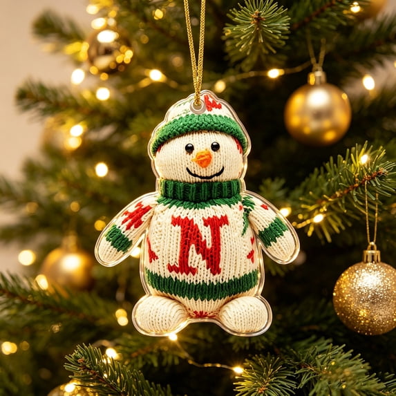 romoty Personalized Letter N Snowman Christmas Ornament, 3.15 in Acrylic Monogram Initial Knit Snowman Pendant with Cord for Xmas Tree Wreath Mantel Decor Kids Stocking Stuffer Gift