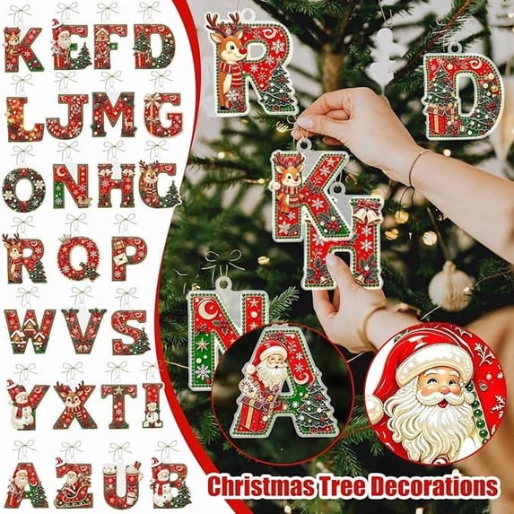 romoty Personalized Letter T Christmas Ornament, 3.15 in Acrylic Monogram Initial Tree Pendant with DIY Writeable Back for Xmas Tree Wreath Mantel Kids Stocking Stuffer Gift