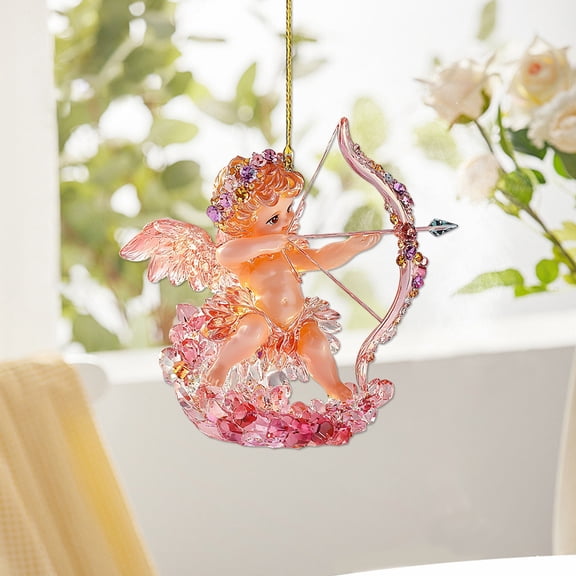 romoty Romantic Angel Cupid Ornament 3.15 Inch Heart-Shaped Hanging Decoration 2D Acrylic Pendant for Valentine's Day Wedding and Car Mirror Decor Set