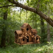 romoty Solid Wood 6-Room Birdhouse Villa 7.9x5.1x6.1 - Weather-Resistant Outdoor Bird Nest for Garden & Patio Decor - Rustic Castle Style