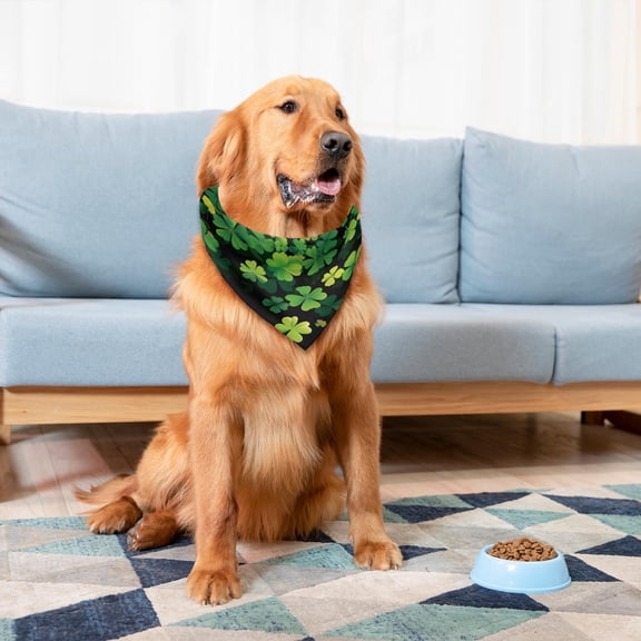 romoty St. Paddy's Day Dog Bandana, 25.7 x 17.9 Inch St. Patrick's Day Pet Scarf, Lucky Shamrock Green Clover Puppy Kerchief for Medium Large Dogs