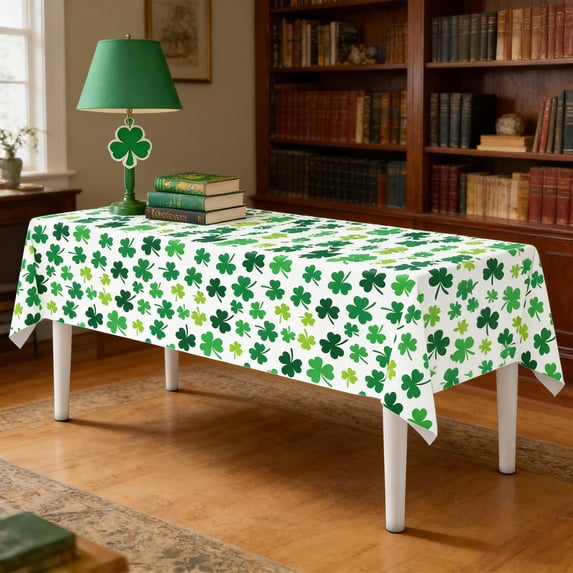 romoty St. Patrick's Day Shamrock Tablecloth, 54 x 108 Inch Reusable Waterproof Table Cover, Thickened Green Irish Holiday Party Decor for 8ft Dining Table and Backdrop