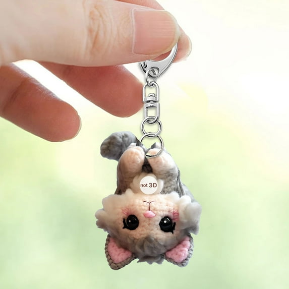 romoty Valentine's Day Cat Rabbit Keychain 2.36" x 1.81" 2D Flat Acrylic Animal Pendant for Bag Accessory Easter and Back to School Decor