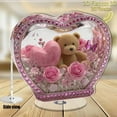 thumbnail image 1 of romoty Valentine's Day Heart Bear Tabletop Decor 7.8" x 7.4" 2D Flat Acrylic Rotating Ornament Pink Rose Art Figurine for Office Desk Home Interior and Anniversary Gift, 1 of 5