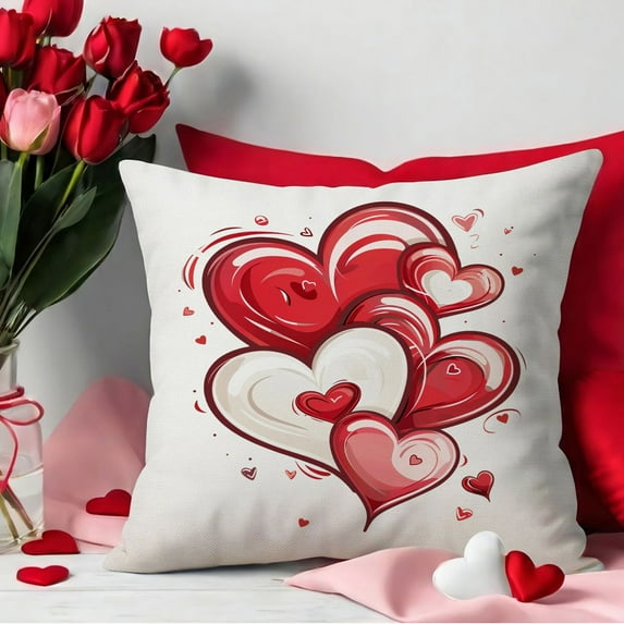 romoty Valentine's Day Heart Pillowcase 18" x 18" Decorative Cushion Cover Preshrunk Linen Look Throw Pillow Shell Festive Decoration for Sofa Bed and Anniversary Gift