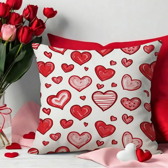 romoty Valentine's Day Heart Pillowcase 18" x 18" Decorative Cushion Cover Preshrunk Linen Look Throw Pillow Shell Festive Decoration for Sofa Bed and Anniversary Gift