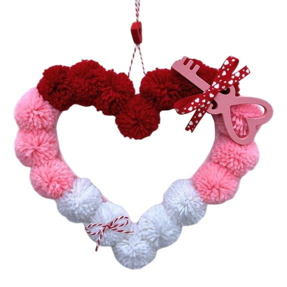 romoty Valentine's Day Heart Pom Pom Garland 37.8" Felt Heart String Hanging Decor Romantic Red Pink White Heart-Shaped Bunting for Bedroom Nursery and Party Backdrop