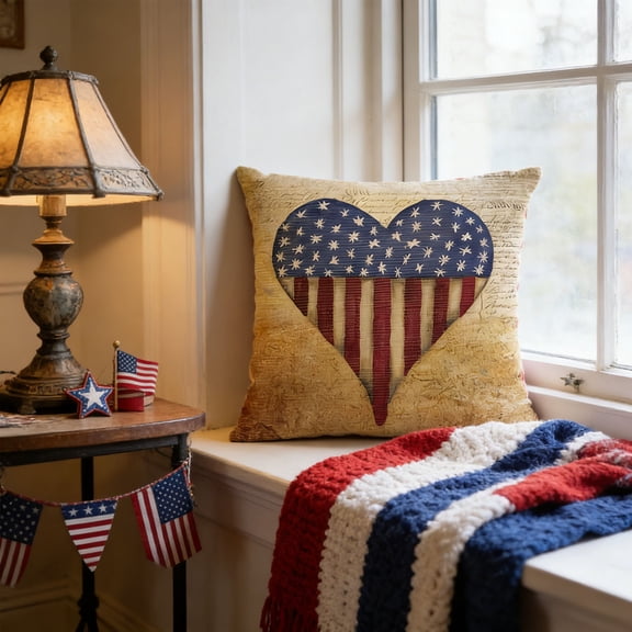 romoty Vintage 18"x18" Patriotic Independence Day Pillow Covers, Rustic American Flag Square Throw Pillow Case, Home Sofa Couch Farmhouse Decor for 4th of July