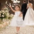 thumbnail image 1 of romoty Wedding Flower Girl Basket, 7.09x4.72x4.72 Inch Pearl Handle Lace Ruffle & Bowknot White Satin Petal Basket for Ceremony, 1 of 7