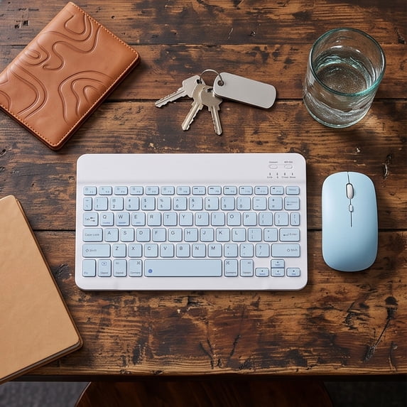 romoty Wireless Keyboard and Mouse Combo 9.6x5.9 Inch Sky Blue Slim Rechargeable Quiet Keyboard Mouse Set for Tablet Laptop Smartphone