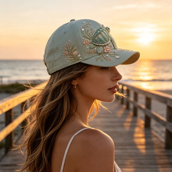 romoty Womens Sea Turtle Embroidered Baseball Cap Adjustable Breathable Outdoor Sun Hat for Beach Vacation Hiking Summer Casual Wear