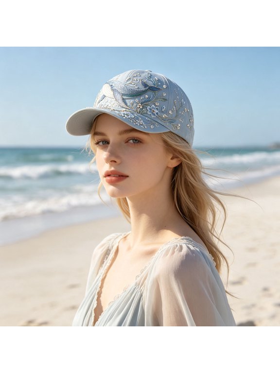 Womens Whale Embroidered Baseball Cap Adjustable Breathable Outdoor Beach Sun Hat for Boating Vacation Summer Casual Outfit