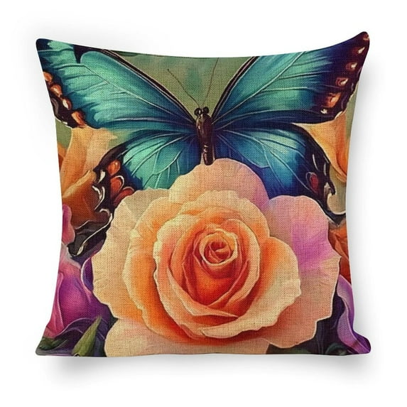 rose butterflies art Linen toss pillowcase decoration pillowcase gifting preferred 20x20 inch cushion cover sofa pillowcase sofa bedroom living room car