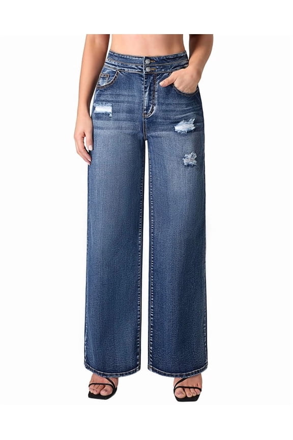 Stretchy Loose Jeans for Women Wide Leg, 29.9" Inseam, Size 4-16
