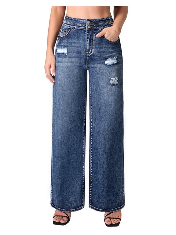 Stretchy Loose Jeans for Women Wide Leg, 29.9" Inseam, Size 4-16