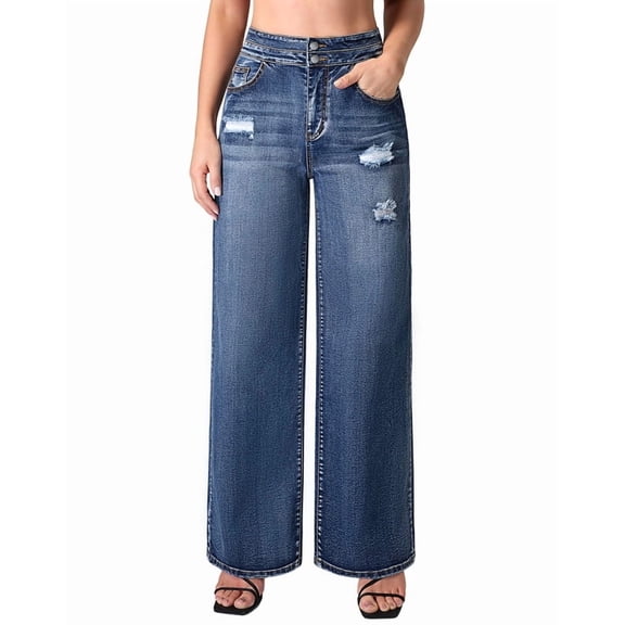 roswear Stretchy Loose Jeans for Women Wide Leg, 30.1" Inseam, Size 4-16