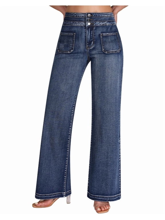 Wide Leg Jeans Woman High Waist Stretchy, 29.92" Inseam, Size 4-16