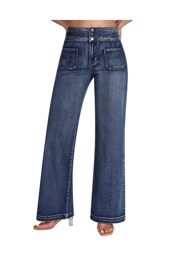 Wide Leg Jeans Woman High Waist Stretchy, 29.92" Inseam, Size 4-16