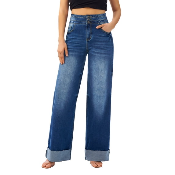 roswear Wide Leg Jeans for Women Baggy Denim Pants, Size 4-18