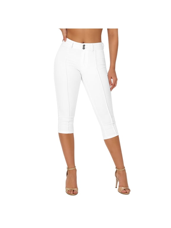 Women's Capri Pants Trendy Skinny Stretchy Front Seam Jeans, Sizes S-XL