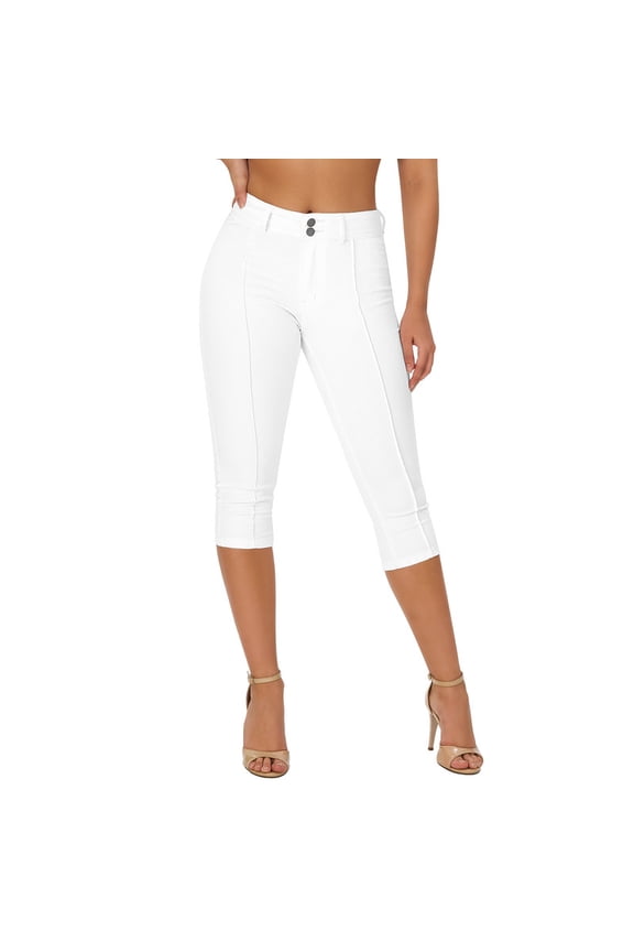 Women's Capri Pants Trendy Skinny Stretchy Front Seam Jeans, Sizes S-XL