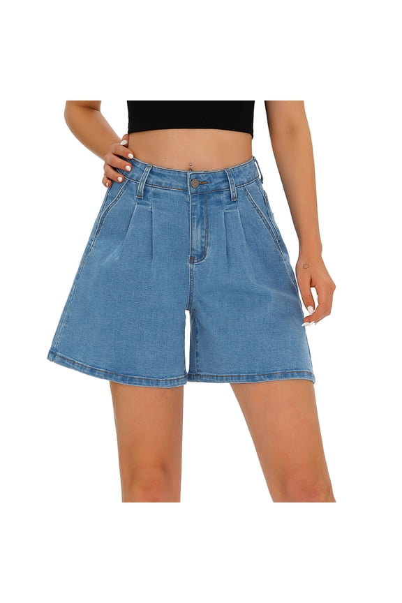 Women's Denim Shorts Stretchy Wide Leg A-Line Shorts, Pleated, Size 4-22