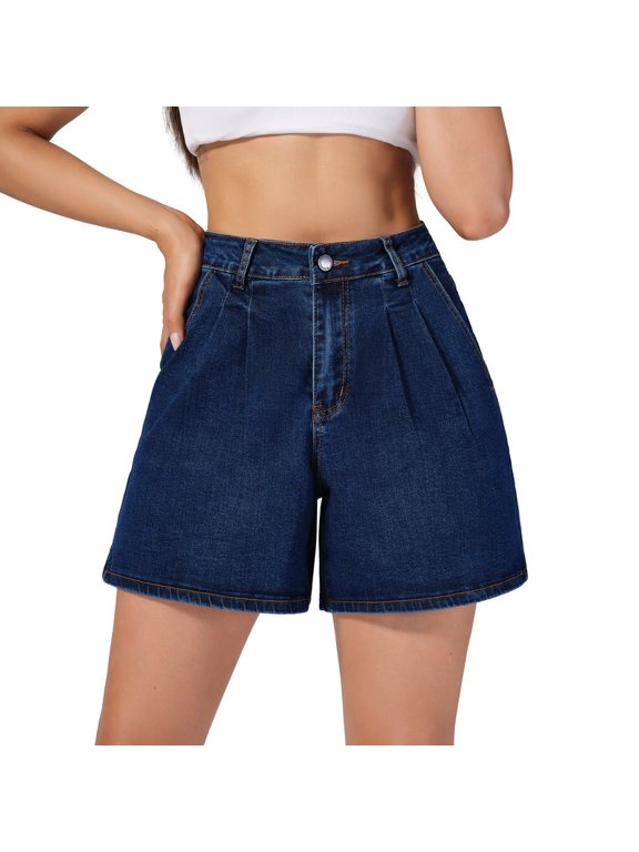 Women's Denim Shorts Stretchy Wide Leg A-Line Shorts, Pleated, Size 4-22