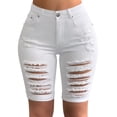 thumbnail image 1 of roswear Women's Distressed Knee Length Long Denim Shorts Ripped Stretchy Jean Shorts White X-Large, 1 of 4