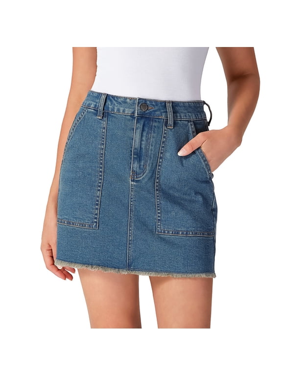 Women's Jean Skirts Stretchy with Underneath Shorts, Size 8-18