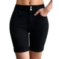 thumbnail image 1 of roswear Women's Mid Rise Skinny Butt Lifting Stretchy Bermuda Jeans Shorts Black Small, 1 of 4