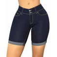 thumbnail image 1 of roswear Women's Mid Rise Skinny Butt Lifting Stretchy Bermuda Jeans Shorts Dark Blue X-Large, 1 of 3