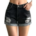 thumbnail image 1 of roswear Women's Ripped Mid Rise Stretchy Denim Jeans Shorts Black Grey XX-Large, 1 of 4