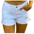 thumbnail image 1 of roswear Women's Ripped Mid Rise Stretchy Denim Jeans Shorts White Large, 1 of 4