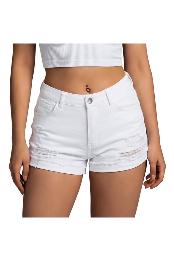Women's Stretchy Mid Rise Denim Shorts, 3" Inseam, Size 4-18