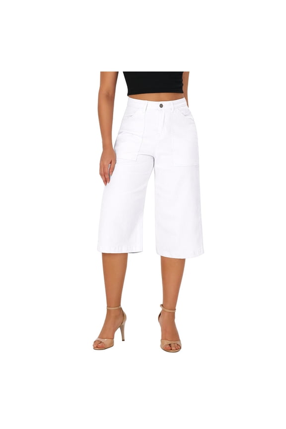 Women's Wide Leg Capri Pants Stretchy High Waisted Jeans, Sizes S-XL