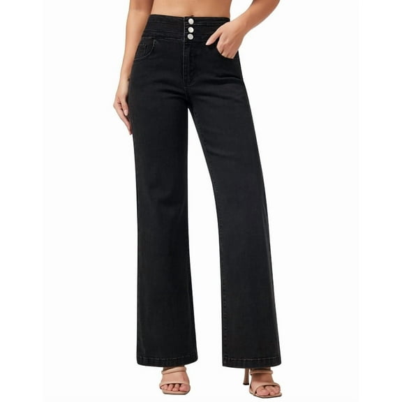 roswear Women's Wide Leg High Waisted Jeans Stretchy Trendy Denim Jeans