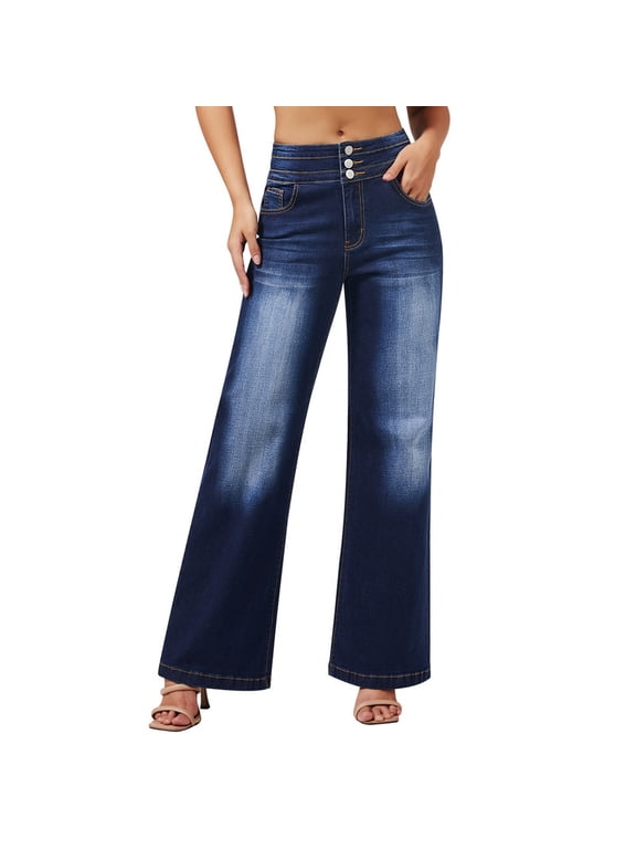 Women's Wide Leg High Waisted Stretchy Jeans, Size 4-18