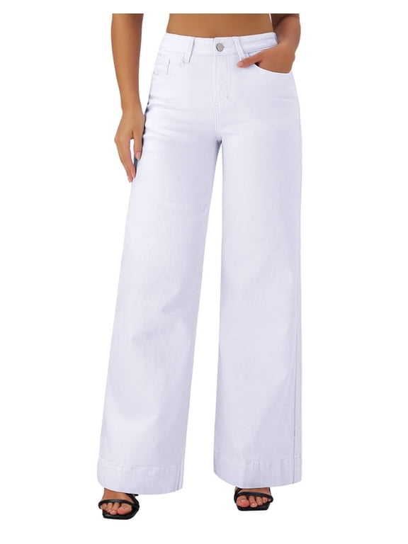 Women's Wide Leg Jeans Stretchy Baggy Loose Fit Pants Trousers