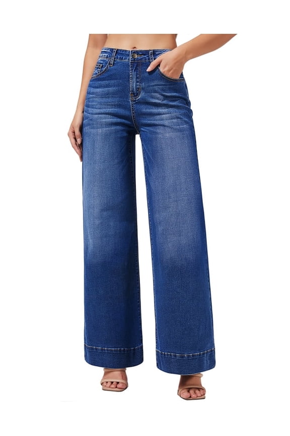 Women's Wide Leg Jeans Stretchy Baggy Loose Fit Pants Trousers