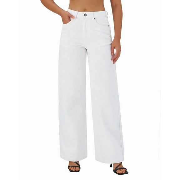 roswear Women's Wide Leg Jeans Stretchy Boyfriend Style, 30" Inseam, Size 4-16