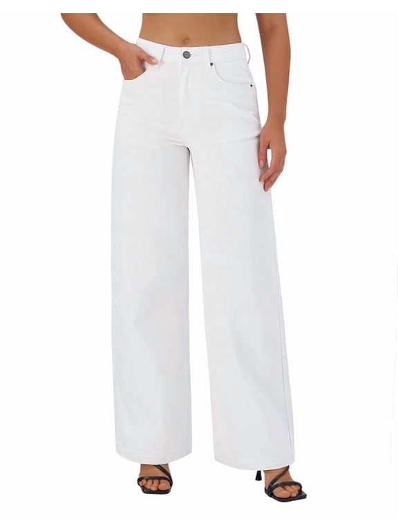 Women's Wide Leg Jeans Stretchy Boyfriend Style, 30" Inseam, Size 4-16