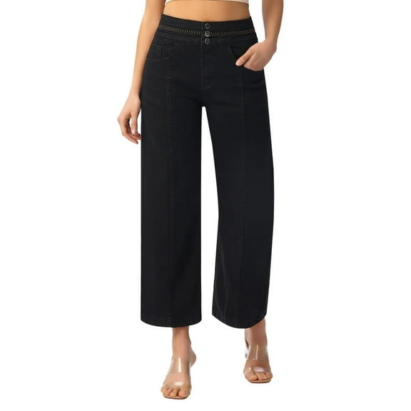 roswear Women's Wide Leg Petite Jeans Stretchy, 26.4" Inseam, Size 4-16