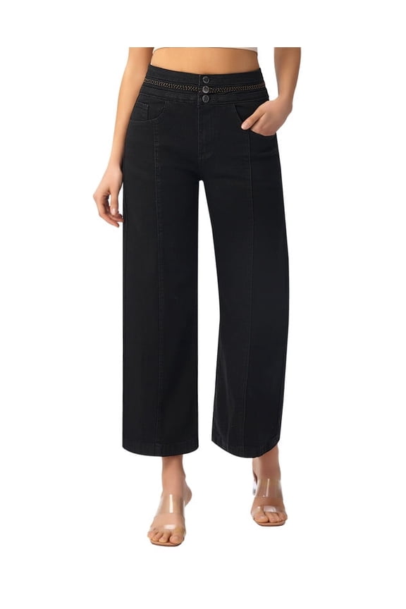 Women's Wide Leg Petite Jeans Stretchy, 26.4" Inseam, Size 4-16