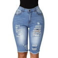thumbnail image 1 of roswear Womens Destroyed Denim Ripped Mid Rise Bermuda Jean Shorts Blue XX-Large, 1 of 3
