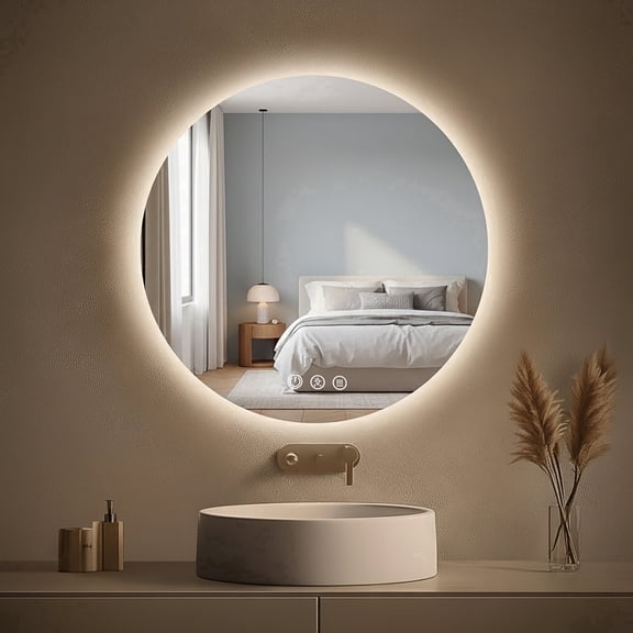 round LED Bathroom Mirror with Lights, Anti-Fog, Dimmable, Backlit Lit, Lighted Bathroom Vanity Mirror for Wall, Memory Function, Tempered Glass, Shatter-Proof, ETL Listed 24x24 in