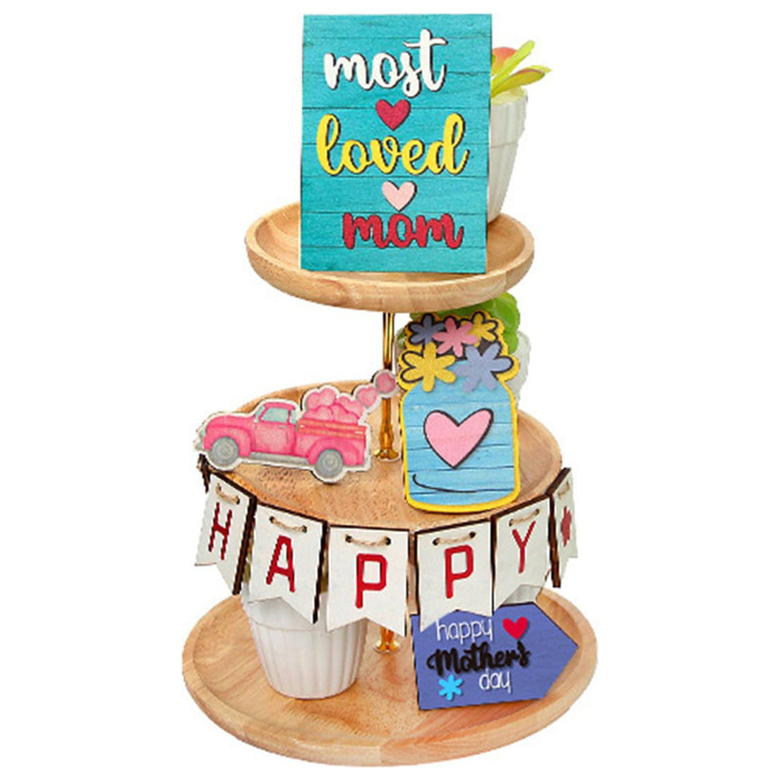 round Metal Tray with Handles 1 Set Of Mother's Day Layered Tray Mother ...