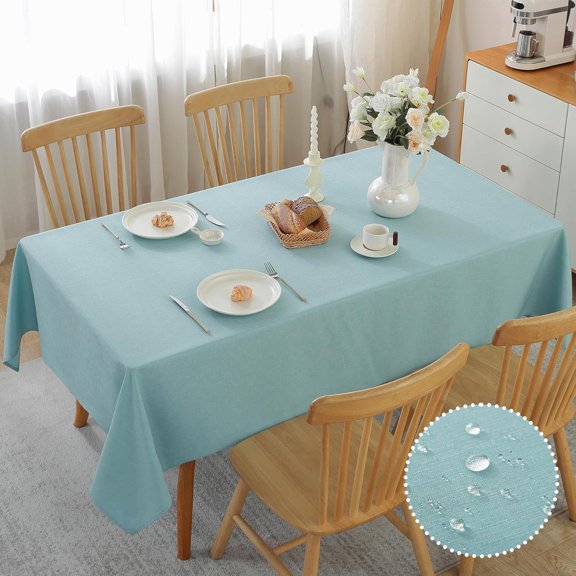 round Tablecloth,60×60 Inch Tablecloths Anti-Shrink Soft Table Cloth Spill-Proof Wrinkle Resistant Washable Linen Table Cover for Dining/Wedding/Party Indoor and Outdoor Use,Light Blue